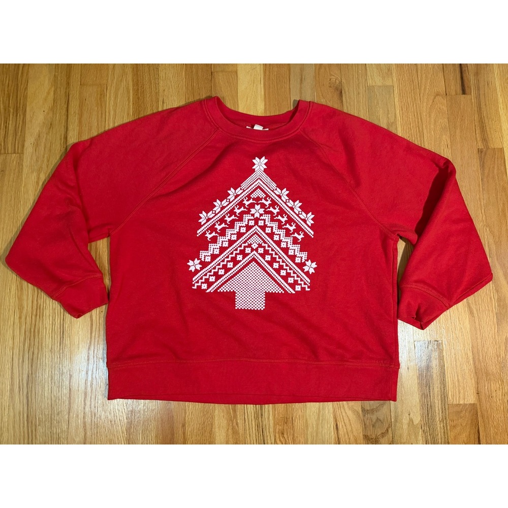 Style & Co Womens XL Red Christmas Tree Fair Isle Graphic Sweatshirt Pullover